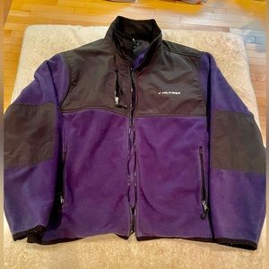 Tommy Hilfiger Navy Full Zip Fleece Jacket Zip Pockets Nylon Panel Mens Size L